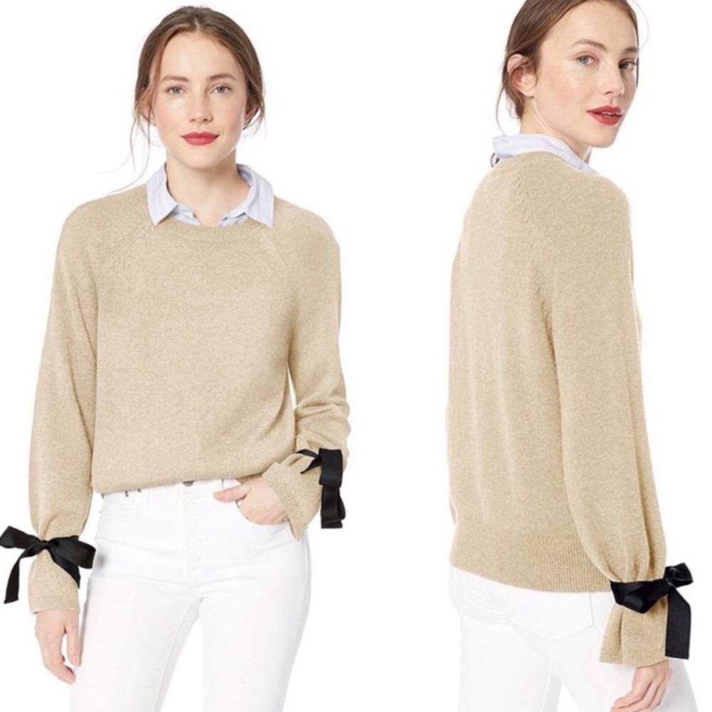 J.Crew bell ribbon tie sleeve crew neck sweater - Picture 3 of 7